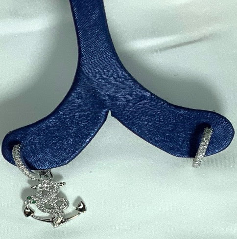 Earrings Asymmetrical Snake on Anchor White Gold Color Zircon