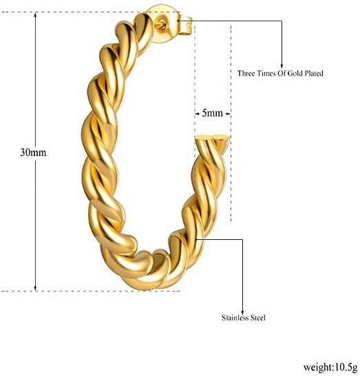Earrings Twisted Hoops Gold Color Silver S925