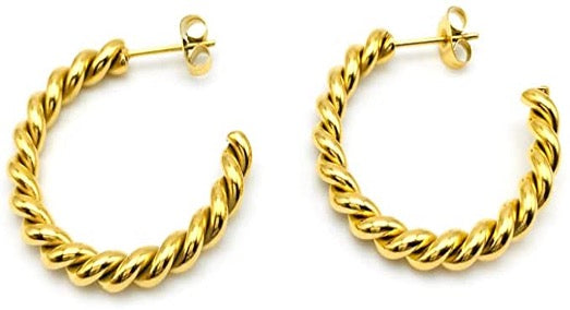 Earrings Twisted Hoops Gold Color Silver S925