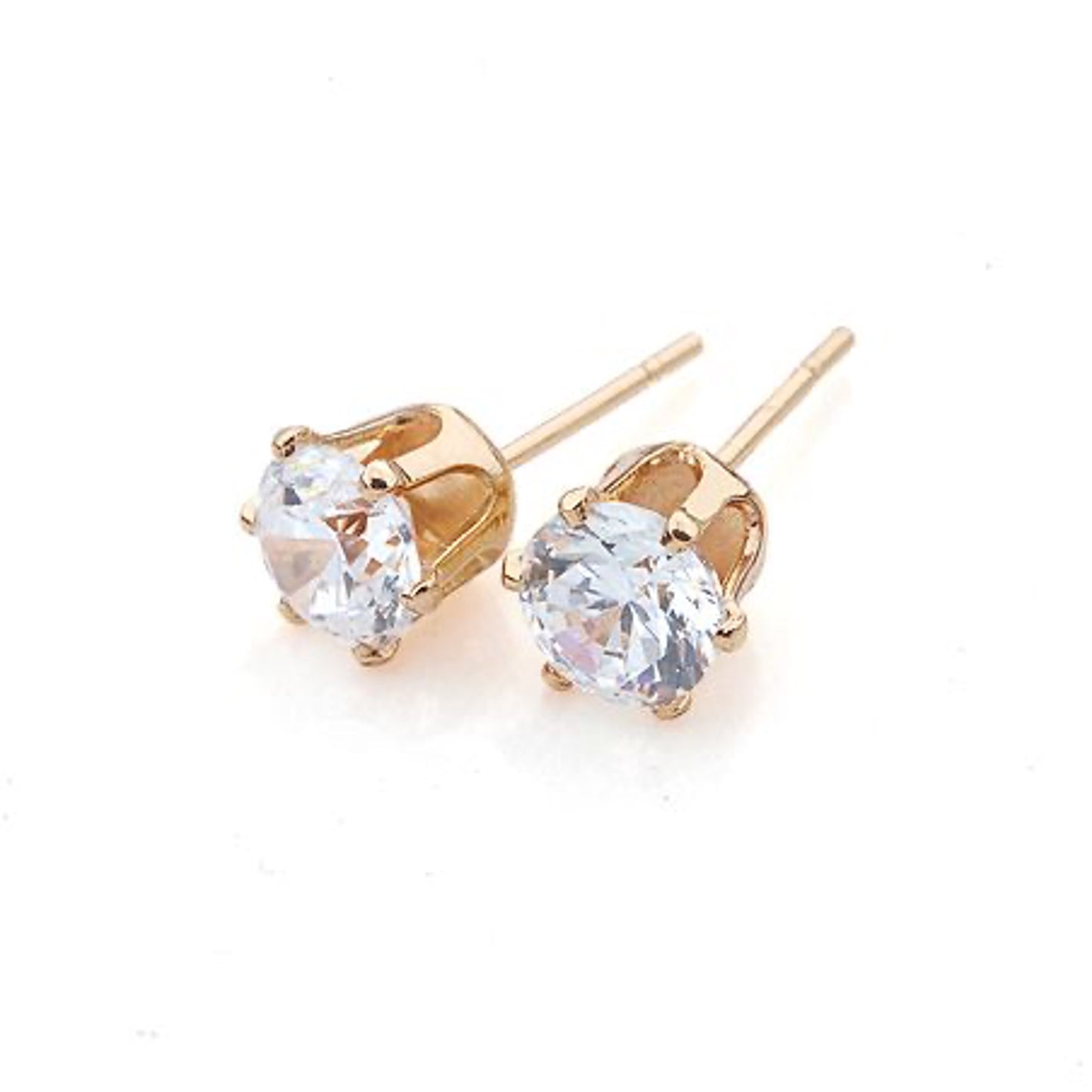 Earrings Stud Zircon 7MM Yellow Gold Plated