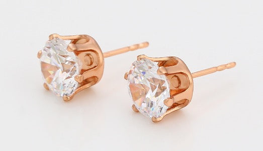 Earrings Stud Zircon 7MM Yellow Gold Plated