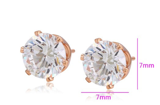 Earrings Stud Zircon 7MM Yellow Gold Plated