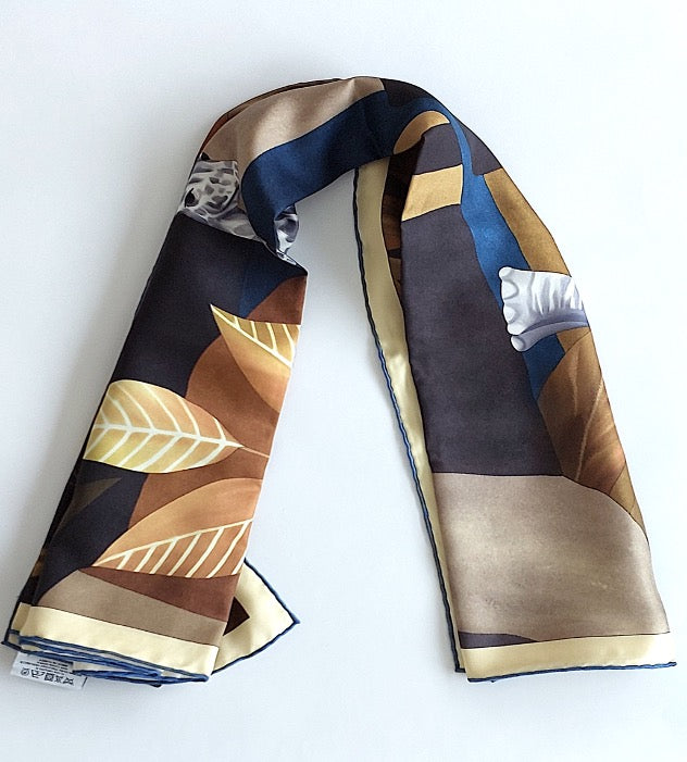 Great Gift 2PCS for Woman Silk Scarf and Zirconia Brooch Animal Print Brown Grey Colors Box Packaging