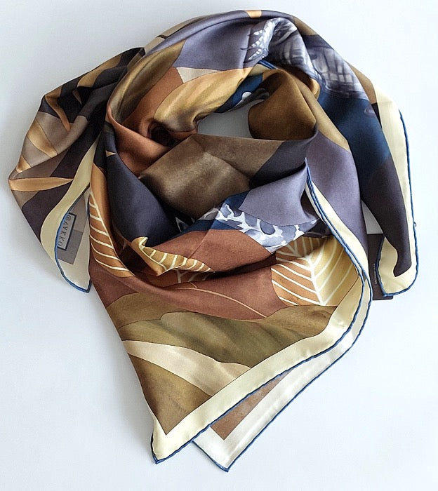 Great Gift 2PCS for Woman Silk Scarf and Zirconia Brooch Animal Print Brown Grey Colors Box Packaging