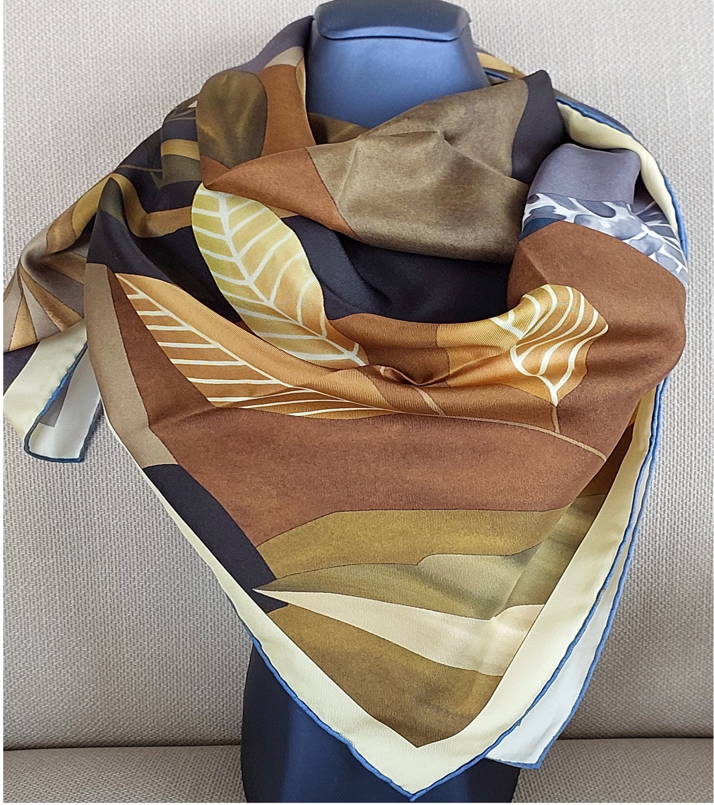 Great Gift 2PCS for Woman Silk Scarf and Zirconia Brooch Animal Print Brown Grey Colors Box Packaging