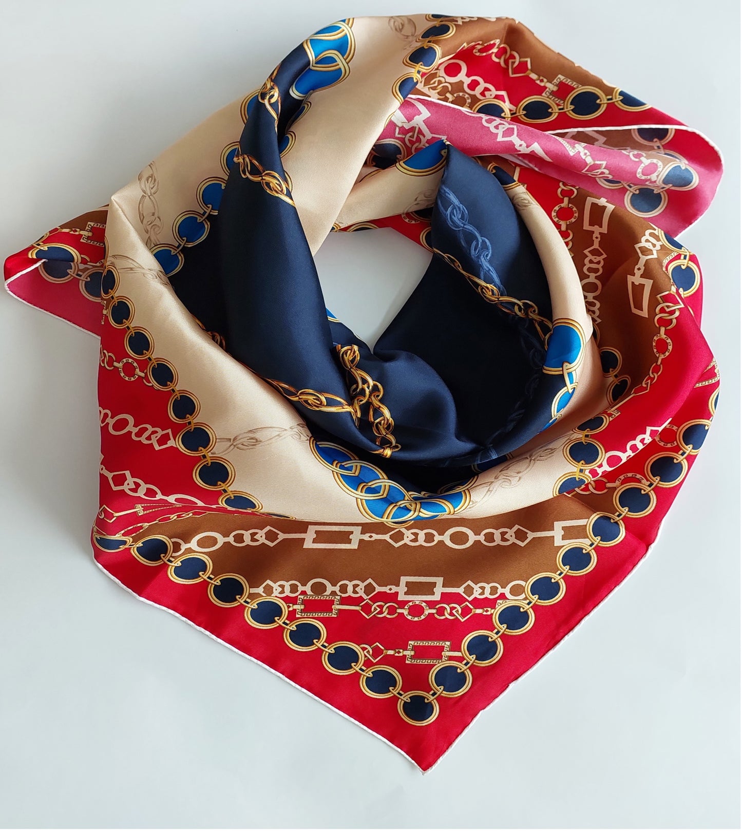 Great Gift 2PCS for Woman Silk Scarf and Zirconia Butterfly Brooch Chain Print Blue Red Yellow Colors Box Packaging