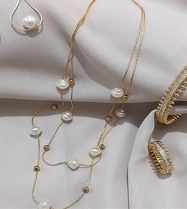 Great Gift Jewelry Set 4 pcs Ring Bracelet Necklace Pearl Designer Style Yellow Gold Color Cubic Zirconia