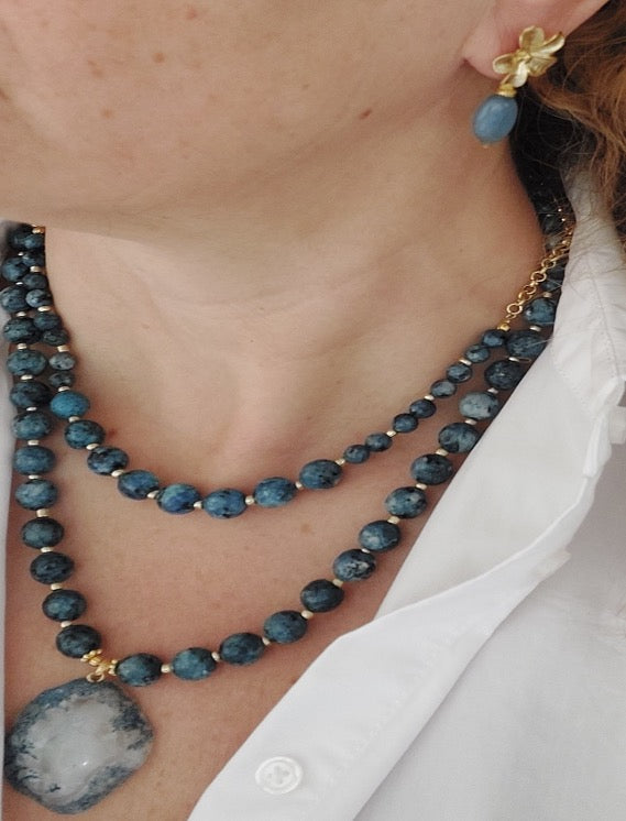 Jewelry Set Necklace Earrings Ring 3 pieces Handmade Gemstones Apatite Amazonite Great Gift for Woman