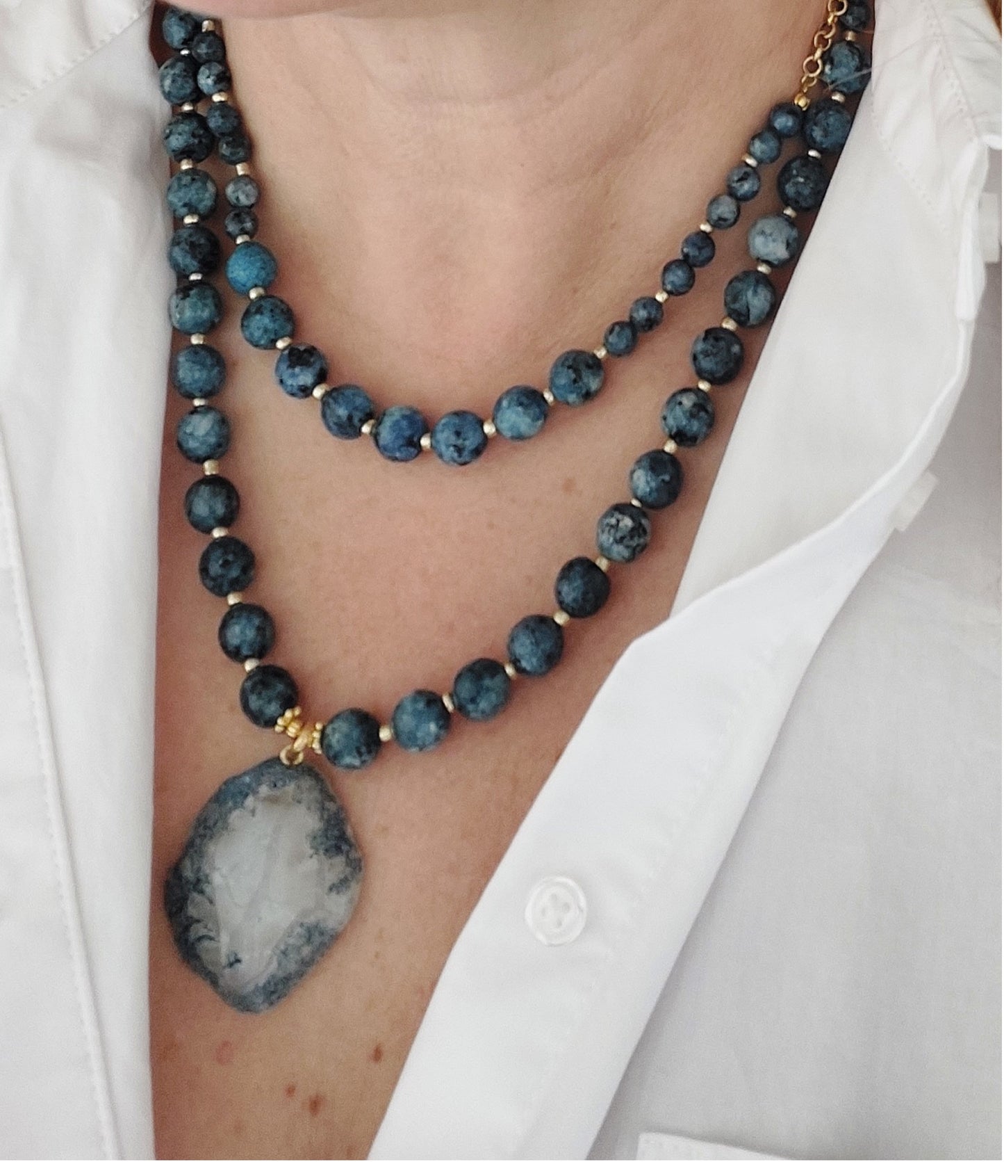 Jewelry Set Necklace Earrings Ring 3 pieces Handmade Gemstones Apatite Amazonite Great Gift for Woman