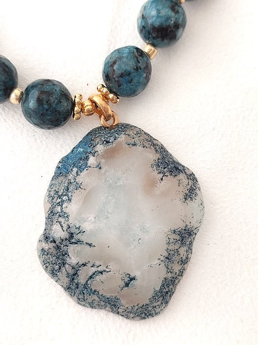 Jewelry Set Necklace Earrings Ring 3 pieces Handmade Gemstones Apatite Amazonite Great Gift for Woman