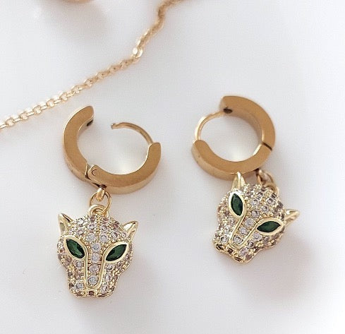 Jewelry Set 4 pieces Bracelet Necklace Earrings Ring Snake and Tiger Style Yellow Gold Color Diamond Zircon Great Gift box