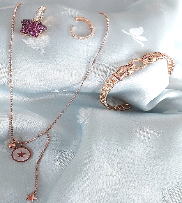 Great Gift Jewelry Set 4 pieces Bracelet Necklace Earrings Ring Star Snake Ruby Style Yellow Gold Colour Diamond Zircon Gift box