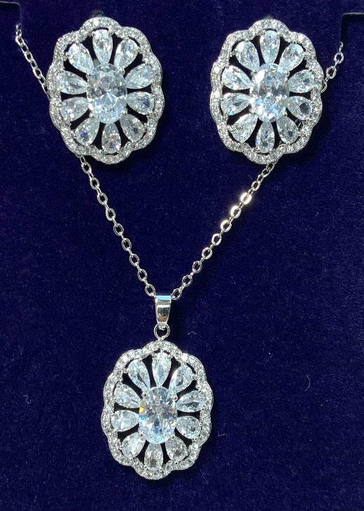 Jewelry Set Necklace Earrings Zircon White Gold