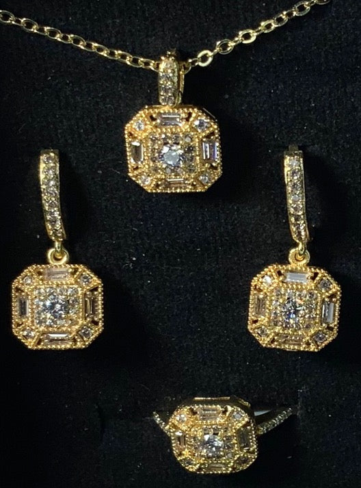 Jewelry Set White Zircon Necklace Ring Earrings