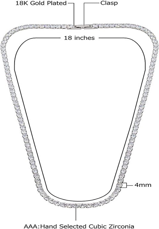 Tennis Necklace Unisex Diamond Zirconia Yellow Gold Color