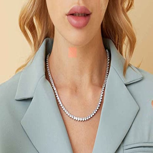 Necklace 5mm Tennis Diamond Zirconia White Gold Color