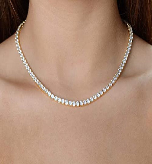 Tennis Necklace Unisex Diamond Zirconia Yellow Gold Color