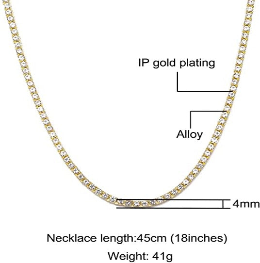 Tennis Necklace Unisex Diamond Zirconia Yellow Gold Color