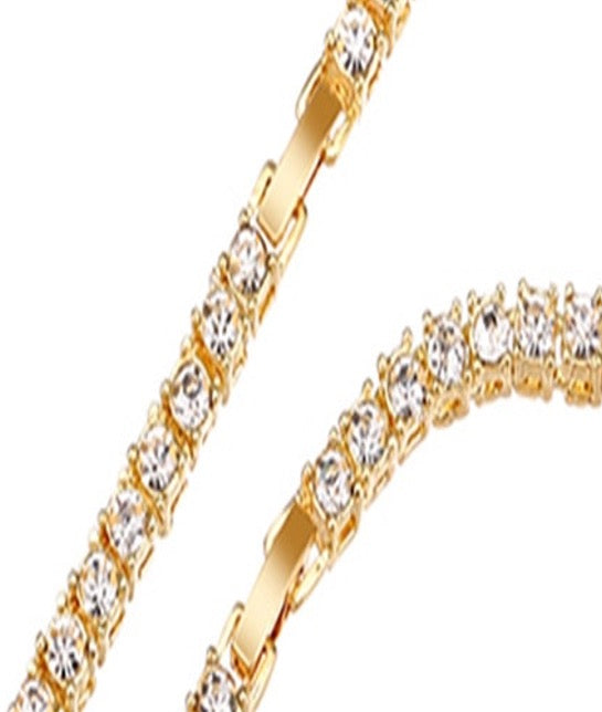 Tennis Necklace Unisex Diamond Zirconia Yellow Gold Color