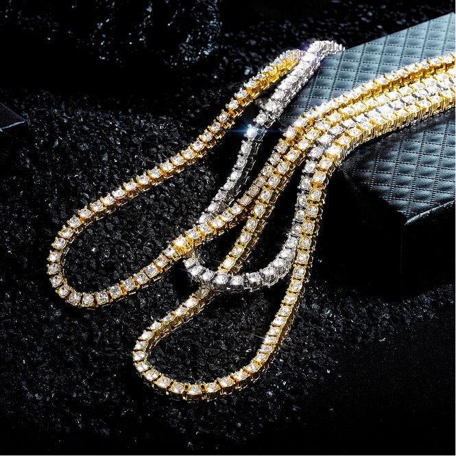 Tennis Necklace Unisex Diamond Zirconia Yellow Gold Color