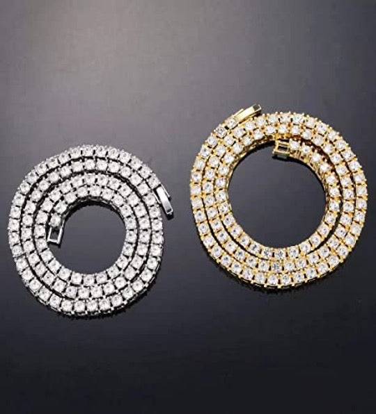 Tennis Necklace Unisex Diamond Zirconia Yellow Gold Color