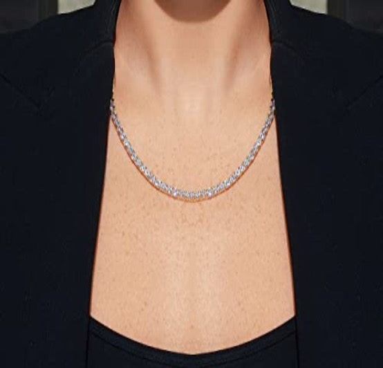 Tennis Necklace Unisex Diamond Zirconia Yellow Gold Color