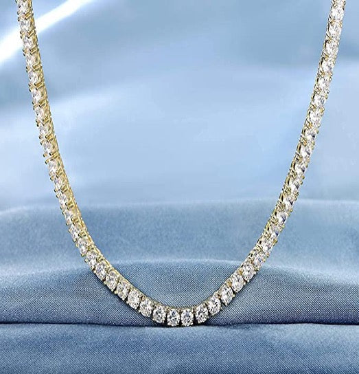 Tennis Necklace Unisex Diamond Zirconia Yellow Gold Color