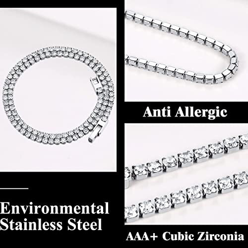 Necklace 3mm Tennis Diamond Zirconia yellow Gold Color