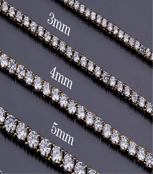 Tennis Necklace Unisex Diamond Zirconia Yellow Gold Color