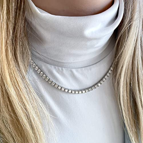 Necklace 5mm Tennis Diamond Zirconia White Gold Color