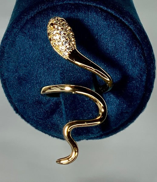 Ring Long Snake Shape Gold Color Zirconia Adjustable Ring