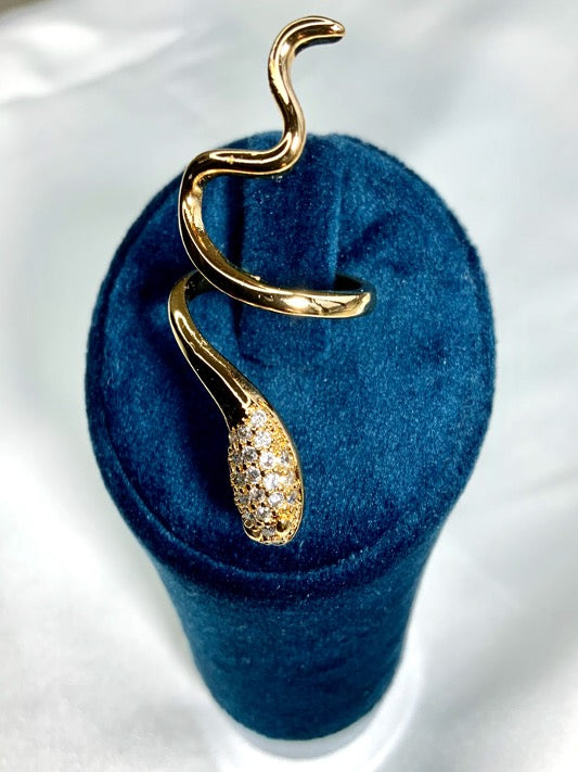 Ring Long Snake Shape Gold Color Zirconia Adjustable Ring
