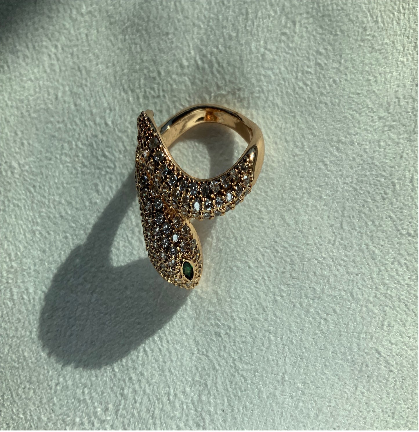 Ring Snake Shape Emerald Eye Gold Color Zircon 3AAA