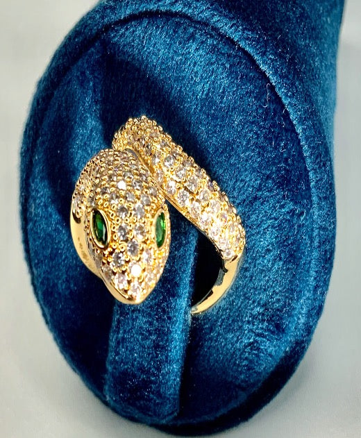 Ring Snake Shape Emerald Eye Gold Color Zircon 3AAA