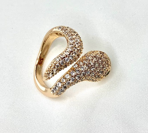 Ring Snake Shape Emerald Eye Gold Color Zircon 3AAA