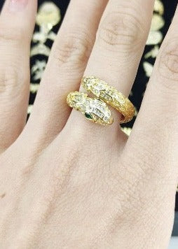 Jewelry Set 4 pieces Bracelet Necklace Earrings Ring Snake and Tiger Style Yellow Gold Color Diamond Zircon Great Gift box
