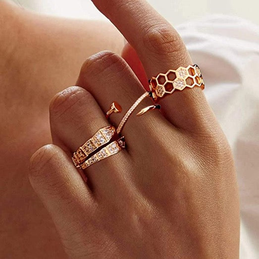 Ring Design Style Gold Color Zircon Adjustable
