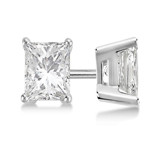 Earrings Stud Princess Cut Square Design 7MM White gold