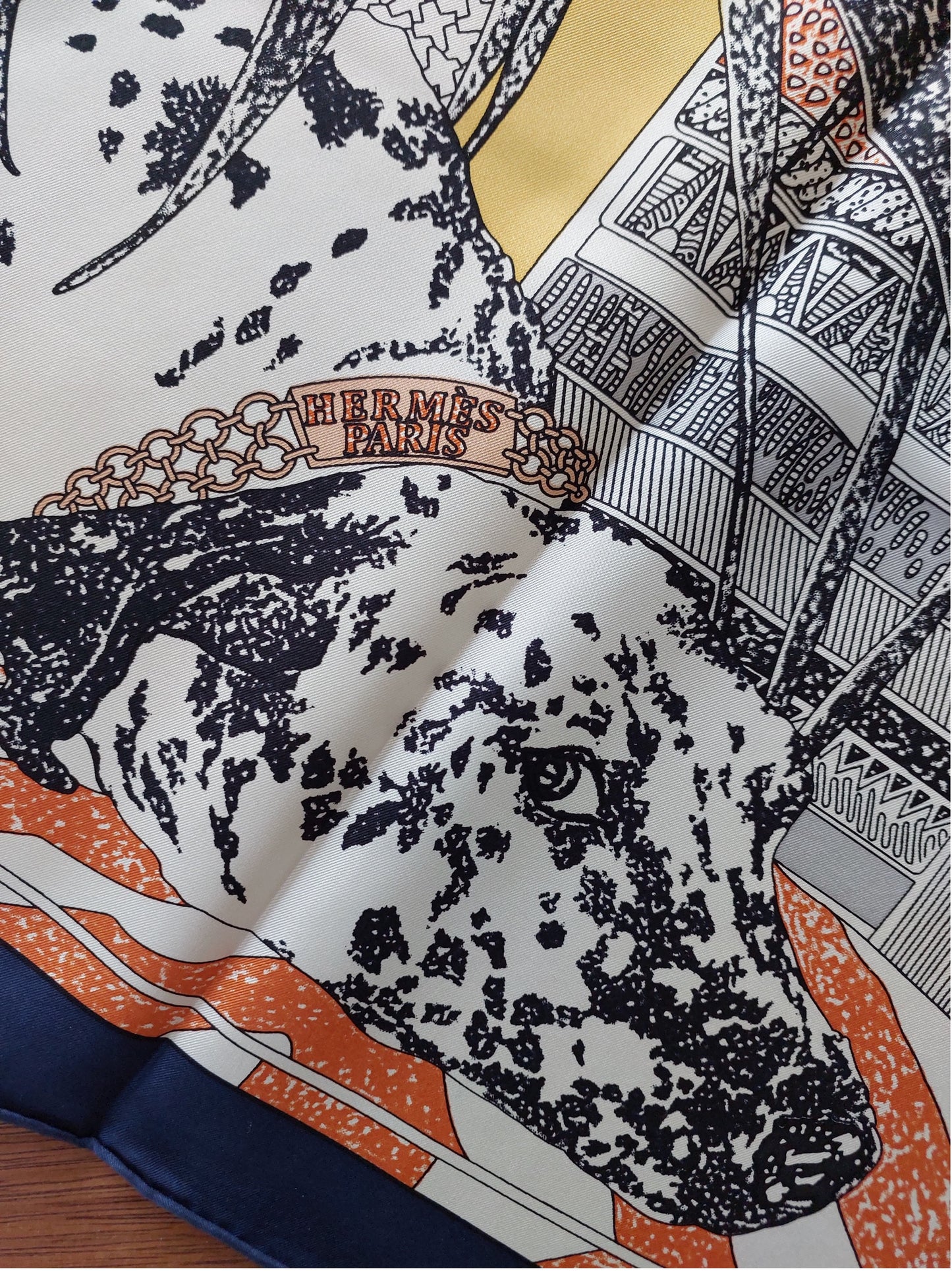 Woman Scarf 100% Silk Pre-loved Pre-Owned Vintage Hermès "Rendez-Vous Chez Hermès" 0range Brown and Blue