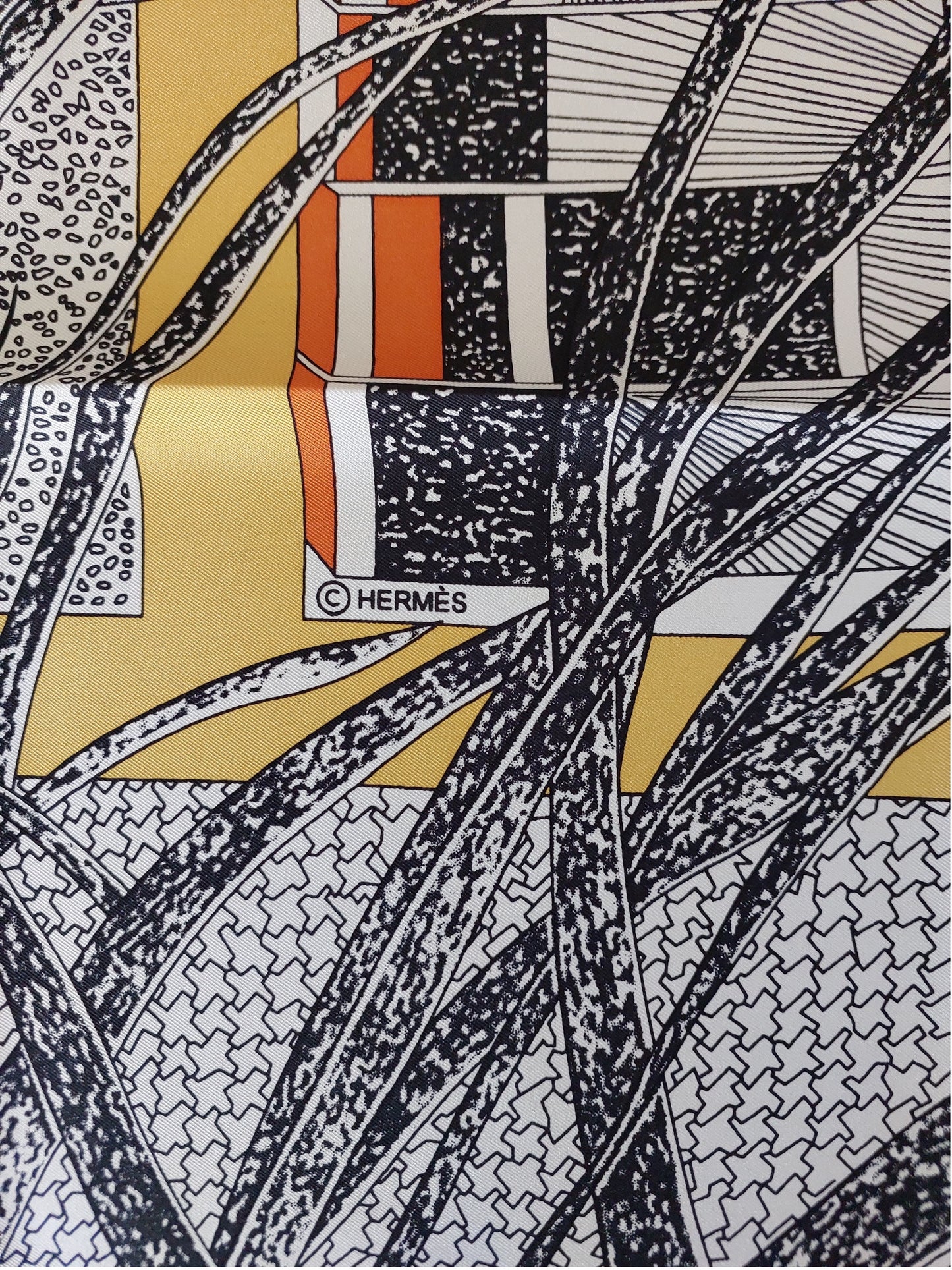 Woman Scarf 100% Silk Pre-loved Pre-Owned Vintage Hermès "Rendez-Vous Chez Hermès" 0range Brown and Blue