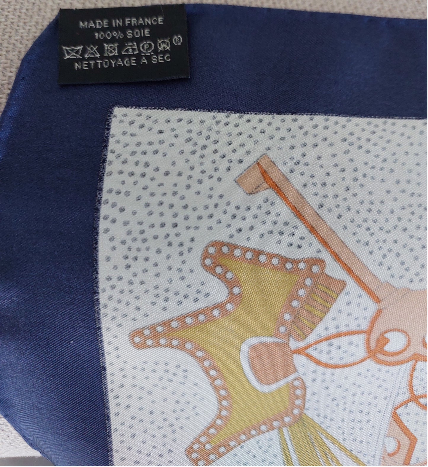 Woman Scarf 100% Silk Pre-loved Pre-Owned Vintage Hermès "Rendez-Vous Chez Hermès" 0range Brown and Blue
