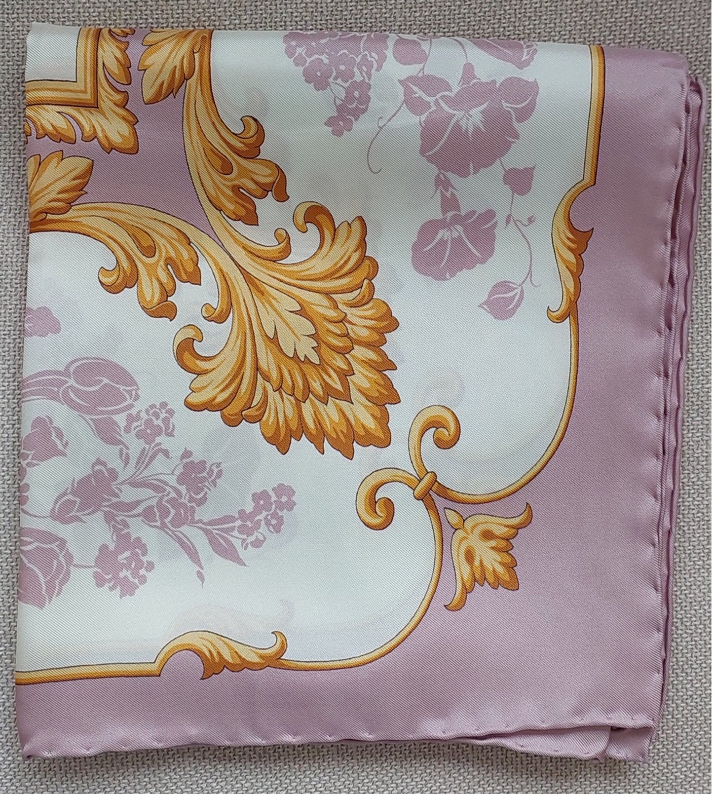 Woman Scarf 100% Silk Twill 90x90 “Flowers Bouquet” Design Pink Colours Hand-rolled Designer style Great Valentine's Gift for Her