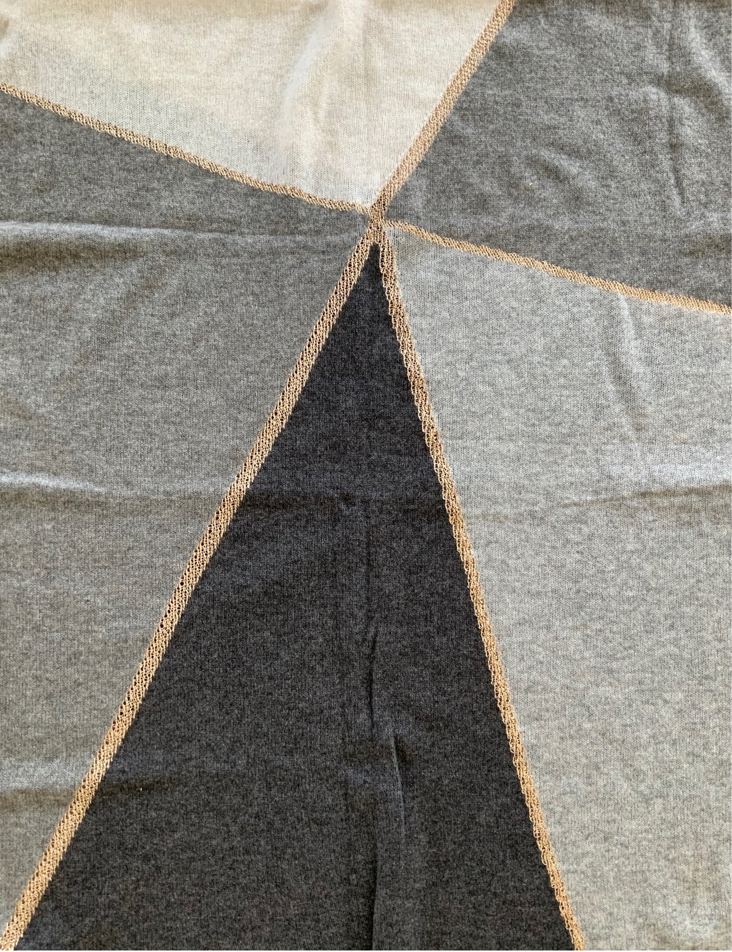 Shawl 100% Cashmere Naturel Shades of Grey Colors with Golden Trim Great Gift