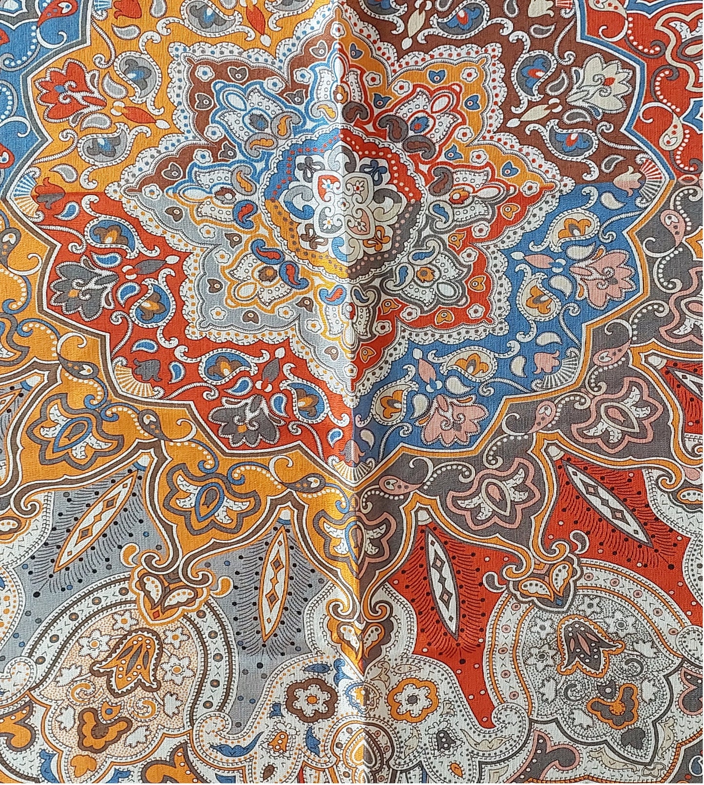 Great Gift Woman Shawl Light Weight 4 Squares Design Blue Grey Orange Red Colours Hand rolled Great Gift for Her