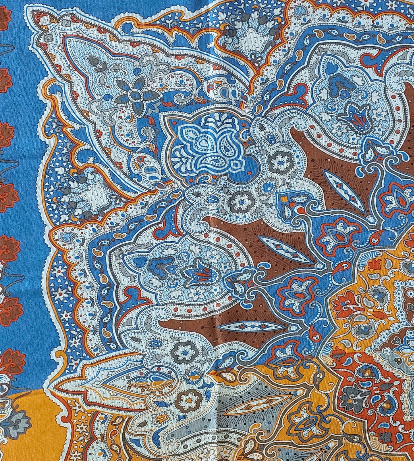 Great Gift Woman Shawl Light Weight 4 Squares Design Blue Grey Orange Red Colours Hand rolled Great Gift for Her