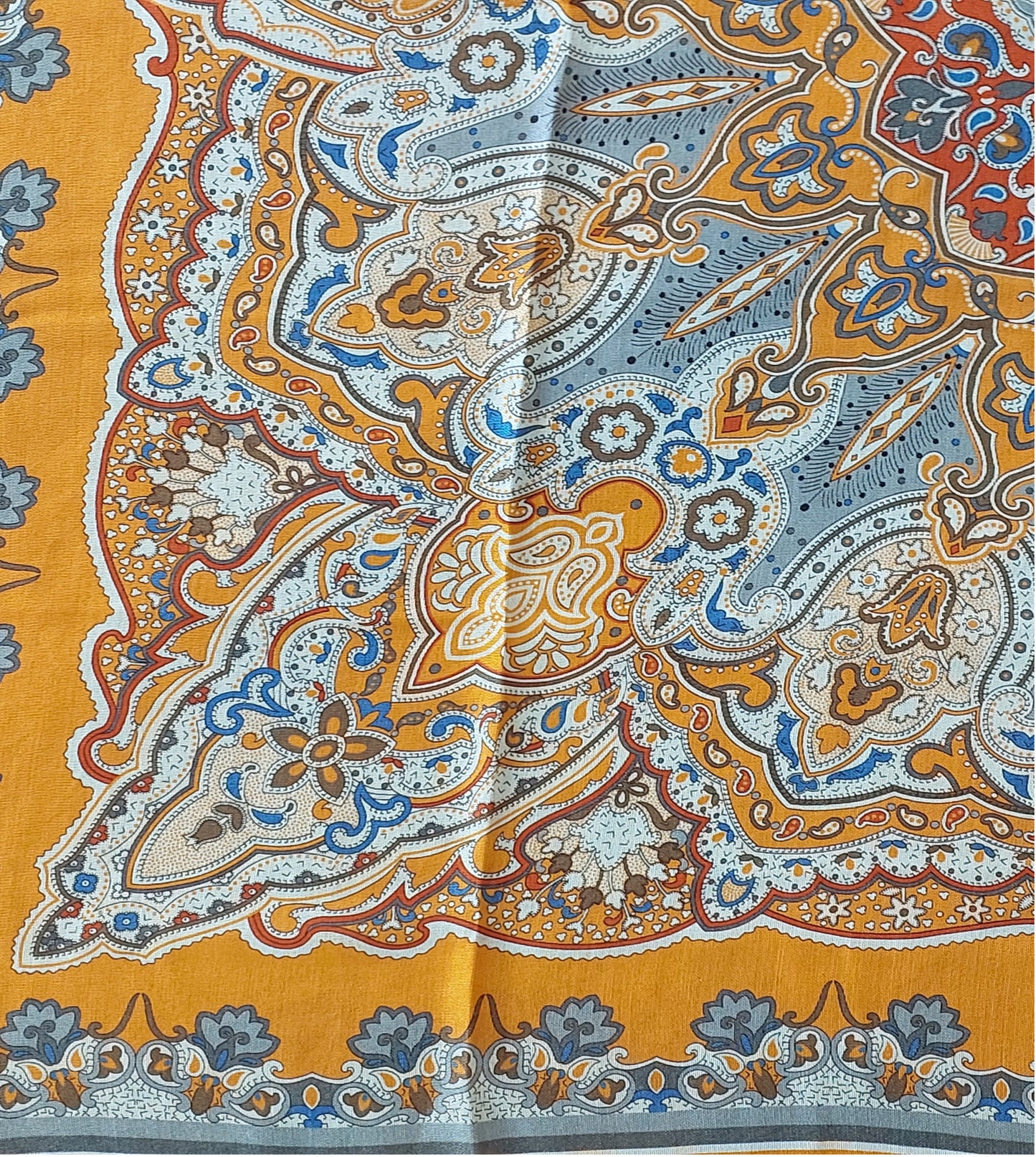 Great Gift Woman Shawl Light Weight 4 Squares Design Blue Grey Orange Red Colours Hand rolled Great Gift for Her