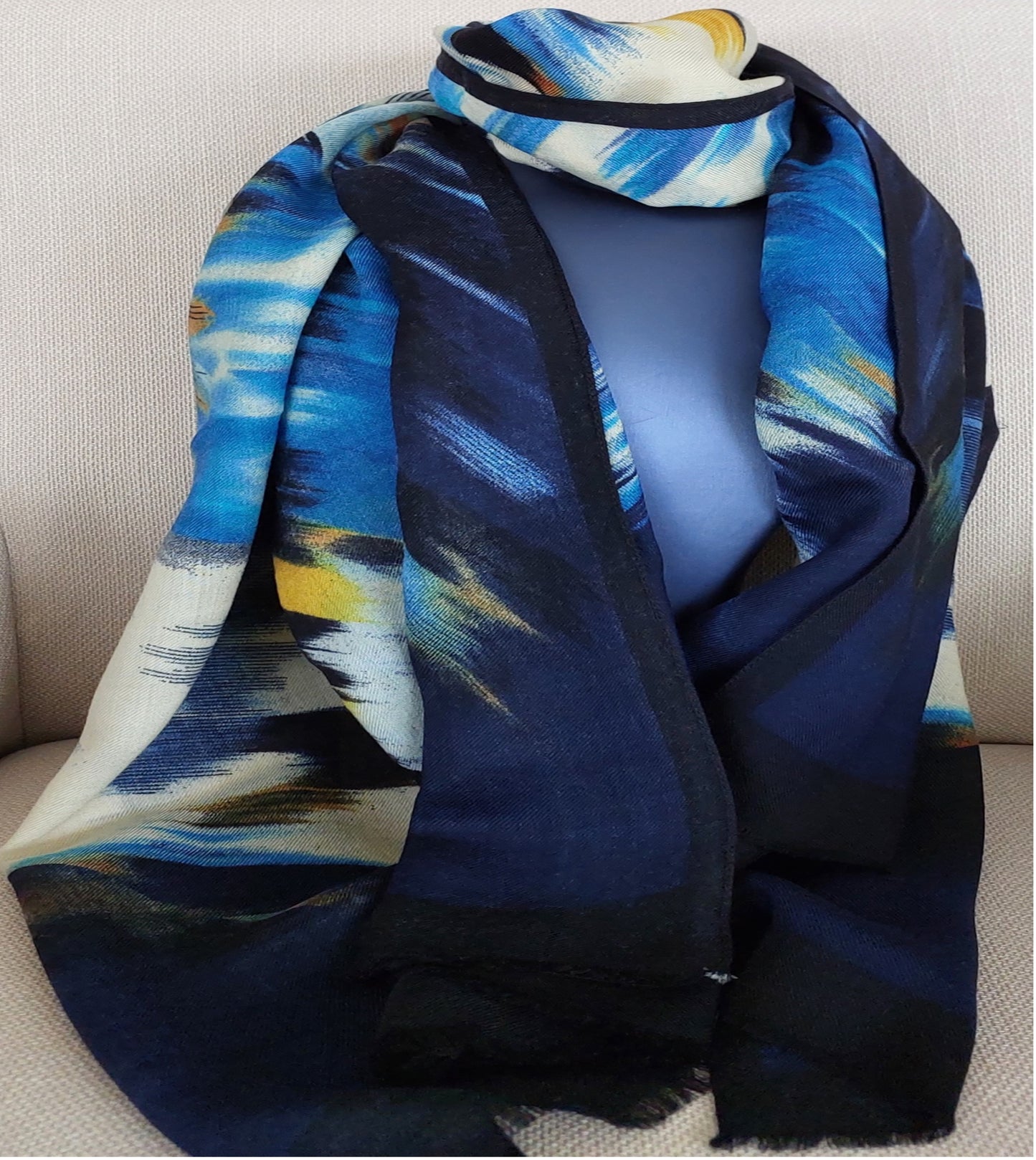 Great Gift Woman Long Shawl Wool Light Weight Navy Blue Colors 68 x 200 cm