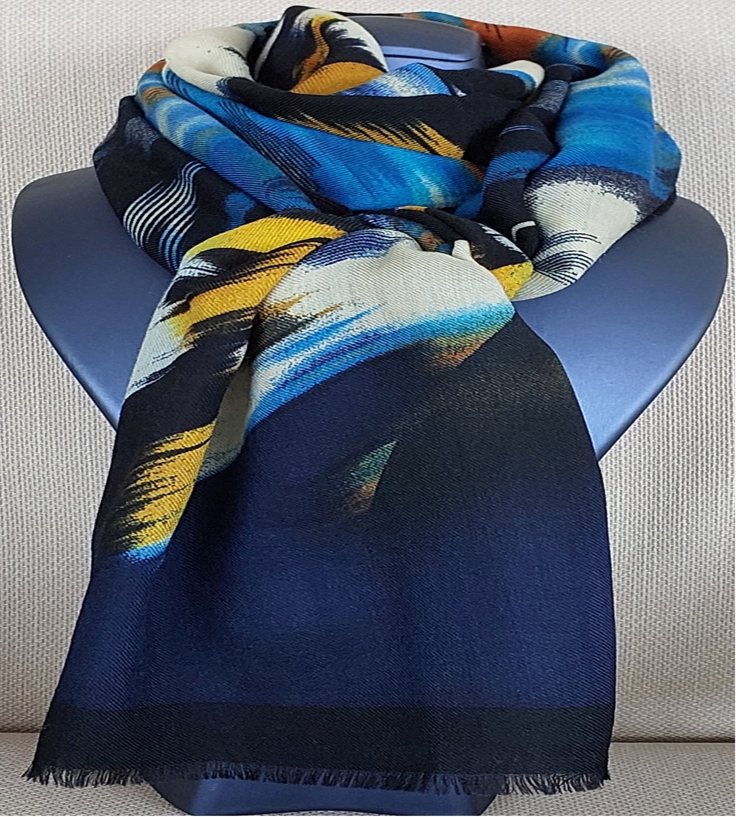 Great Gift Woman Long Shawl Wool Light Weight Navy Blue Colors 68 x 200 cm