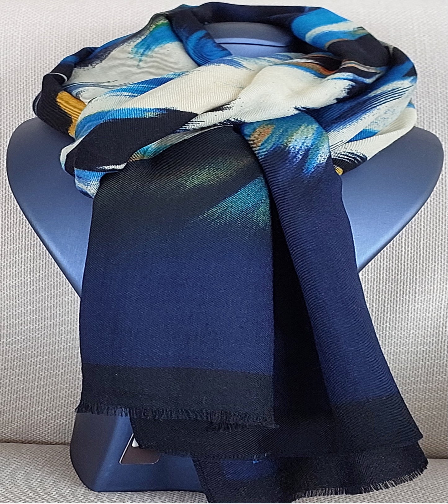 Great Gift Woman Long Shawl Wool Light Weight Navy Blue Colors 68 x 200 cm