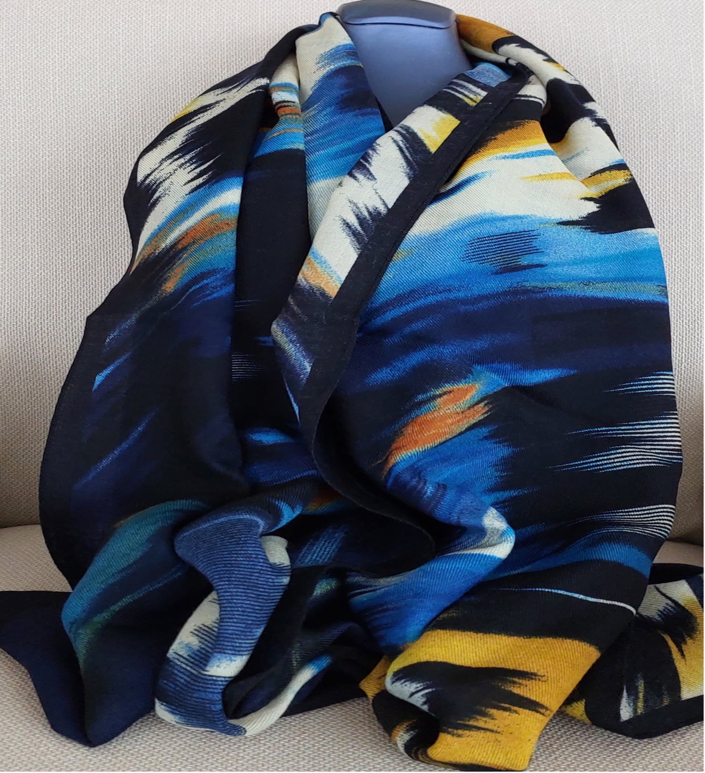 Great Gift Woman Long Shawl Wool Light Weight Navy Blue Colors 68 x 200 cm